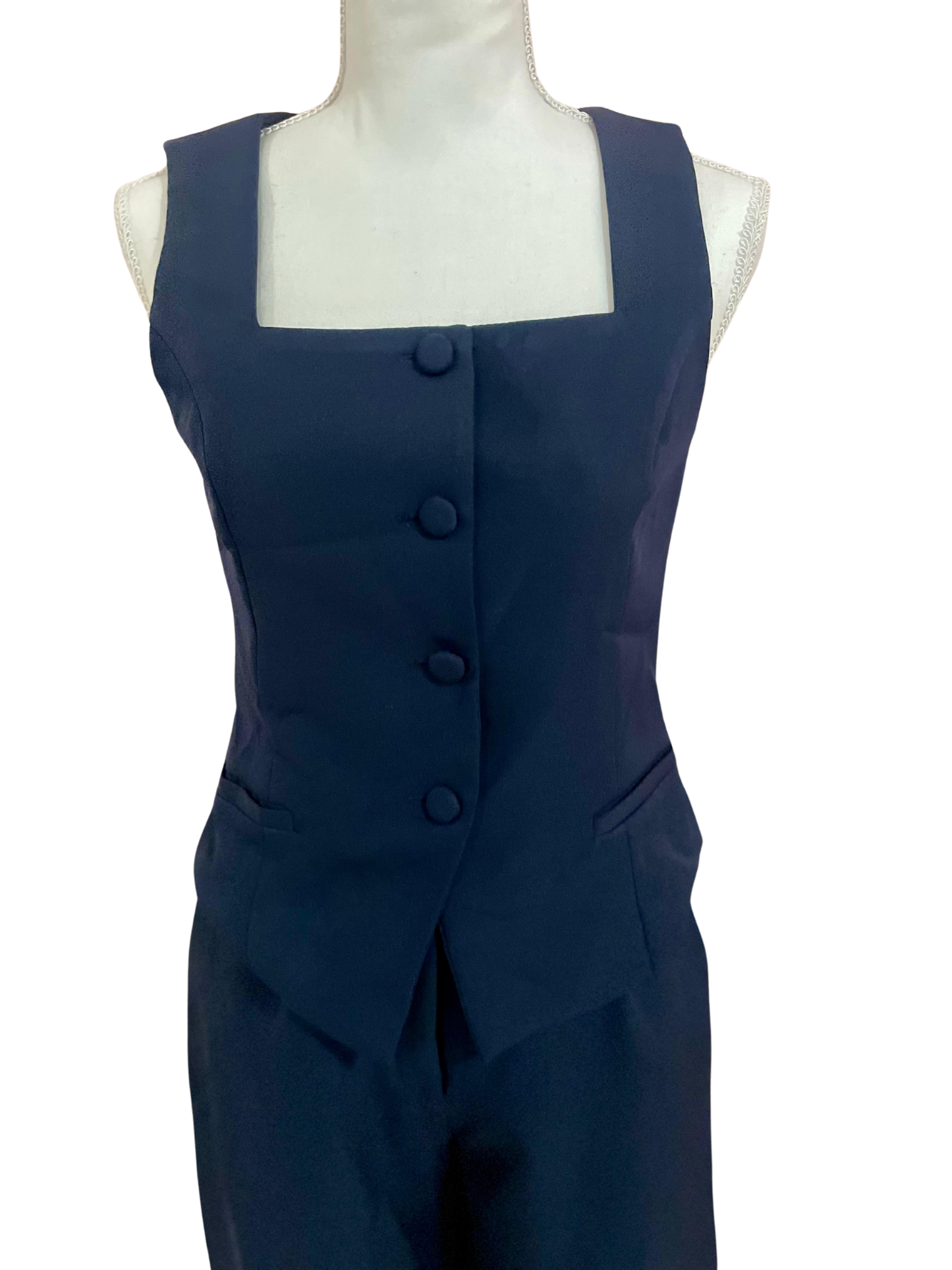 Conjunto de vestir Azul Marino- Escote cuadrado
