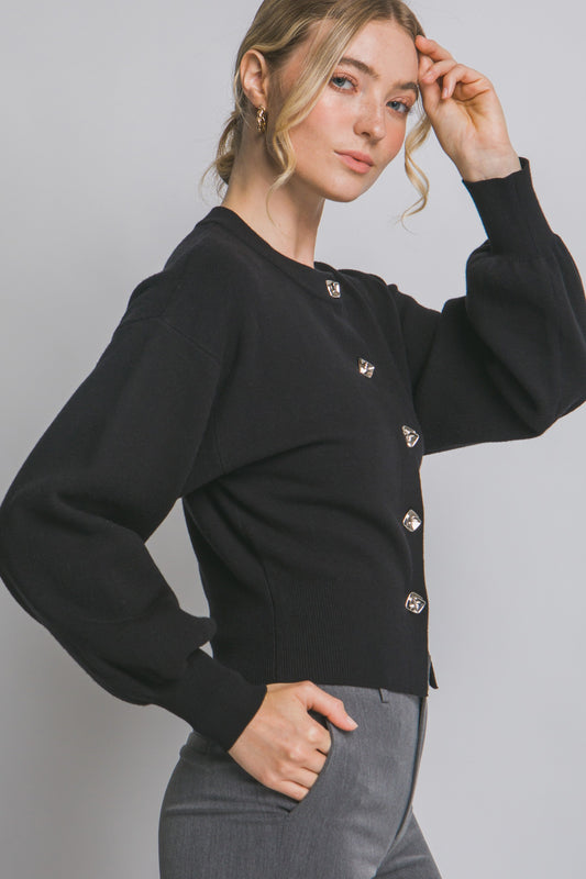 Cardigan Negro con Botones de Flor