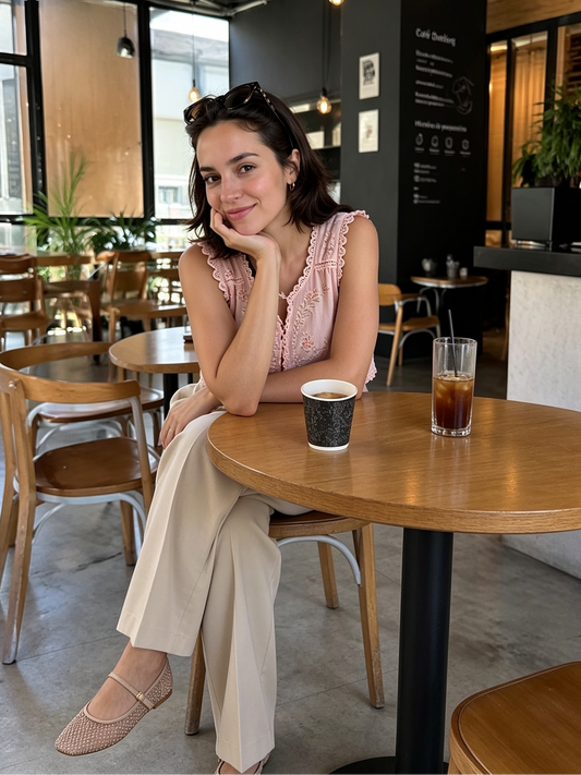 Blusa Rosa con Encaje y Bordado Floral