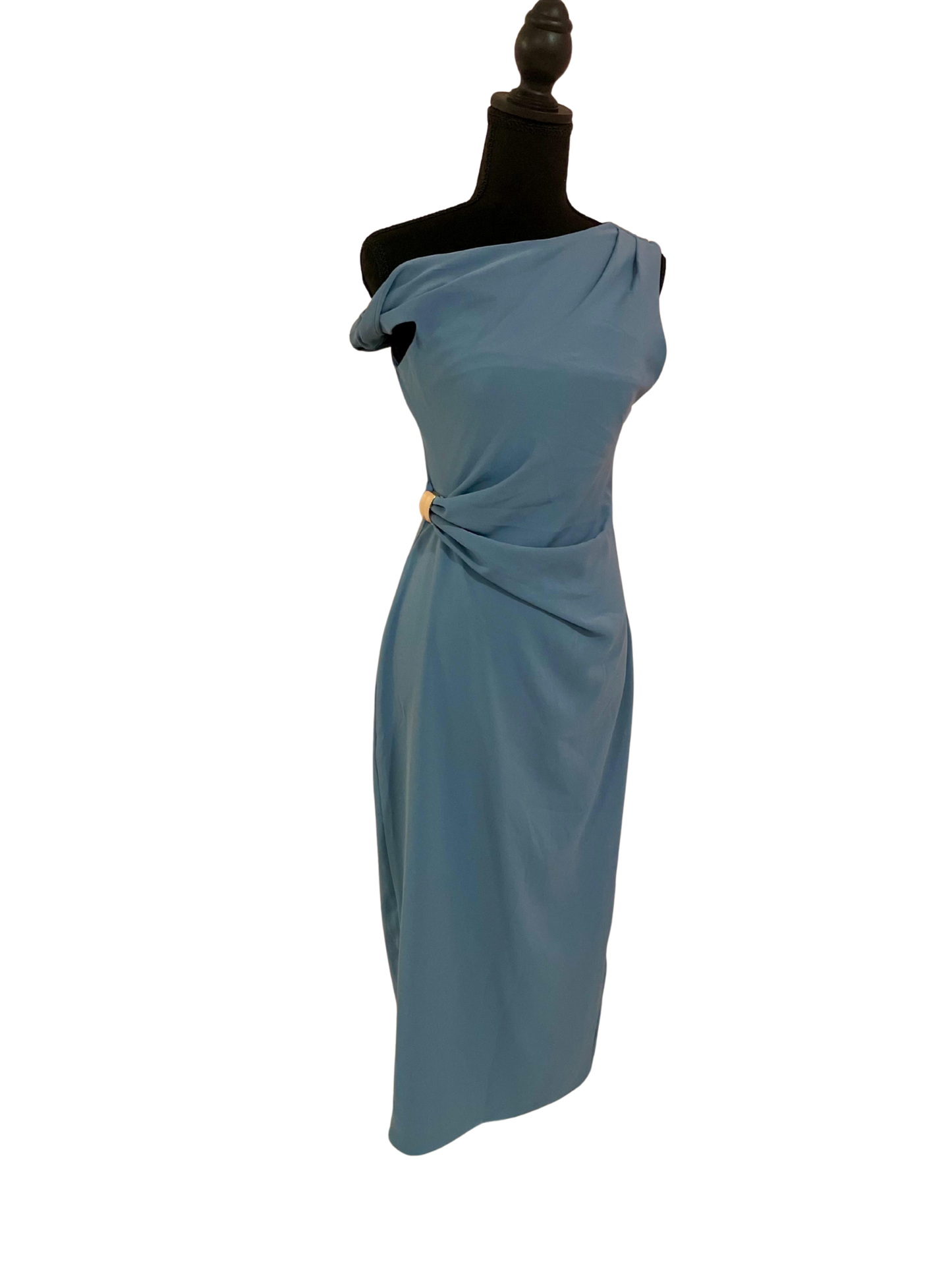 Vestido Midi Asimétrico con Detalle Fruncido