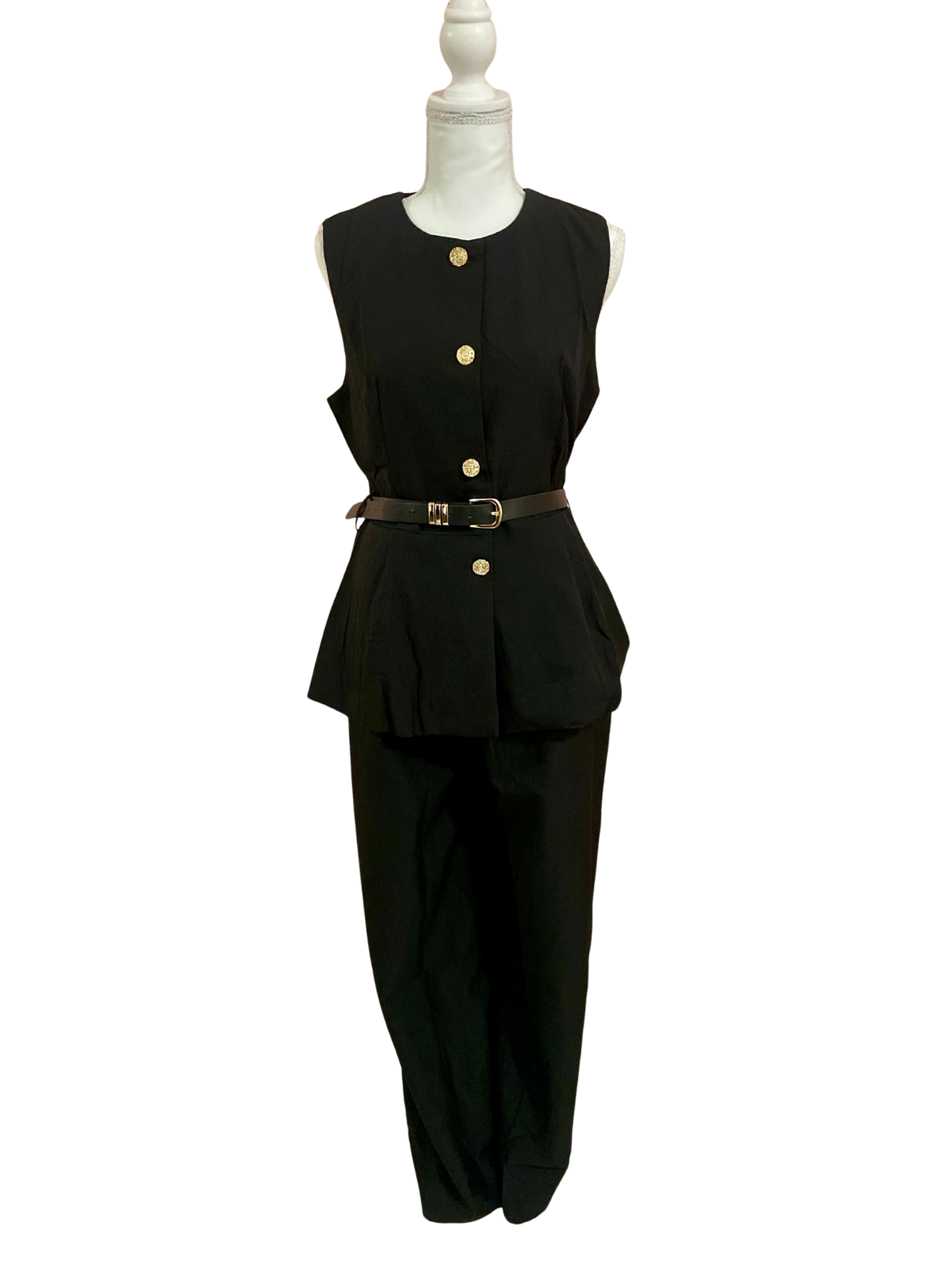 Conjunto de vestir de botones dorados (incluye cinto)
