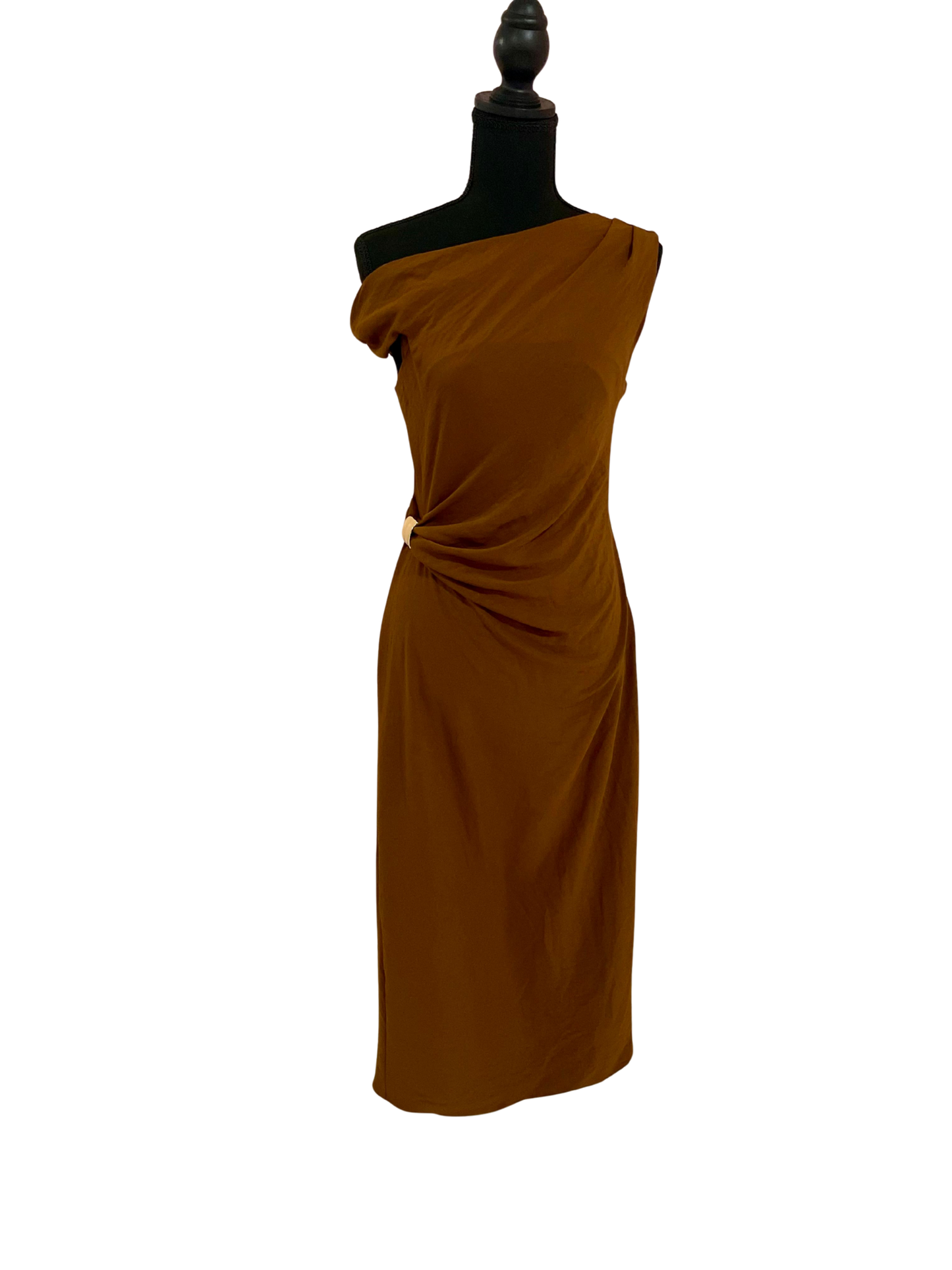 Vestido Midi Asimétrico con Detalle Fruncido