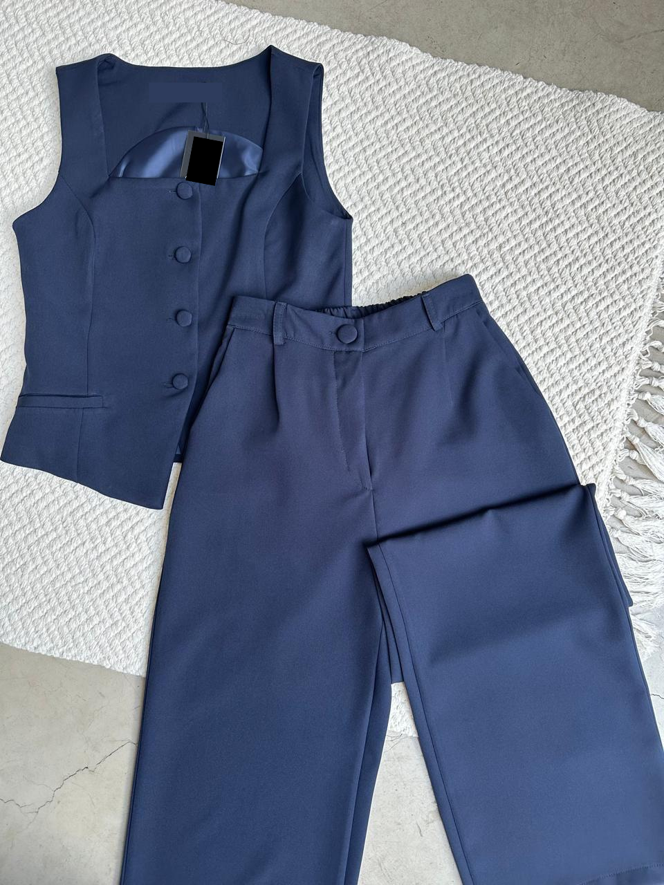 Conjunto de vestir Azul Marino- Escote cuadrado