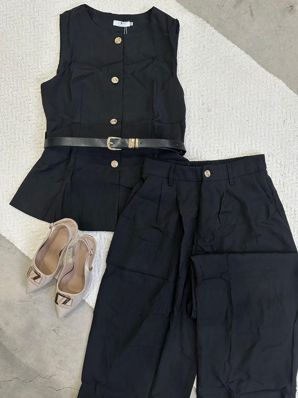 Conjunto de vestir de botones dorados (incluye cinto)