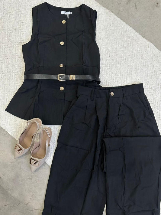 Conjunto de vestir de botones dorados (incluye cinto)