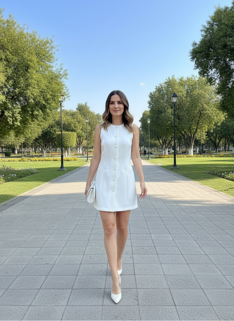 Vestido clasico cuello redondo con botones