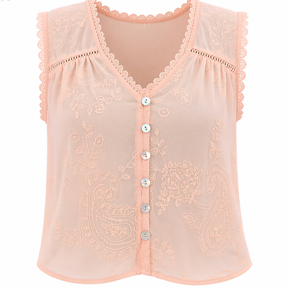 Blusa Rosa con Encaje y Bordado Floral