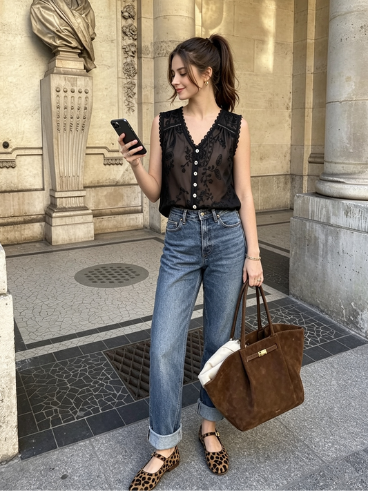 Blusa Rosa con Encaje y Bordado Floral